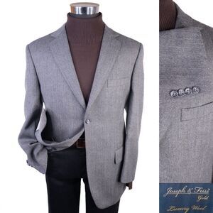 Joseph & Feiss Gold Sport Coat Mens 42S Wool Gray Herringbone Blazer Jacket